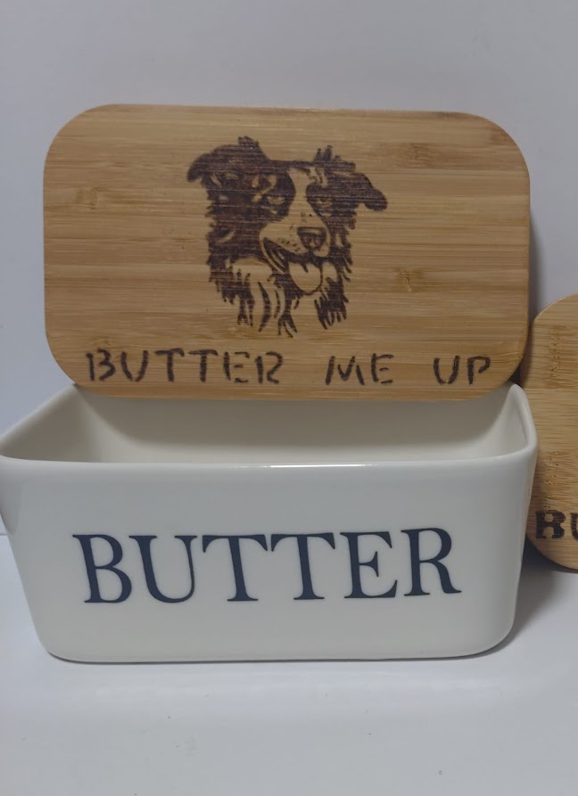 a) Border Collie butter dish